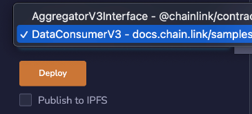 Screenshot showing DataConsumerV3 as the contract to deploy.